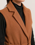 Belted Wool Blend Sleeveless Coat