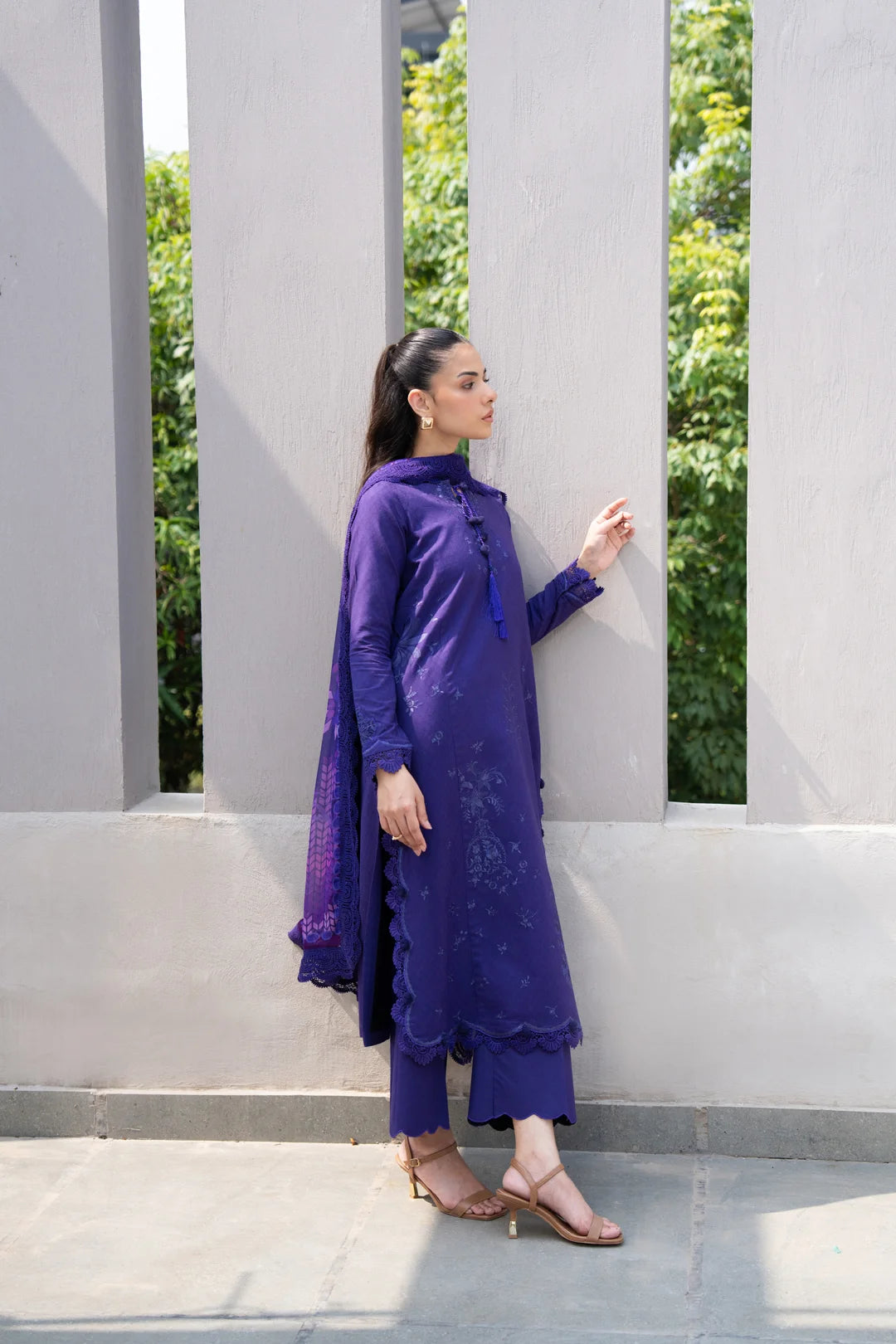 3 Piece Printed Embroidered Dobby Suit
