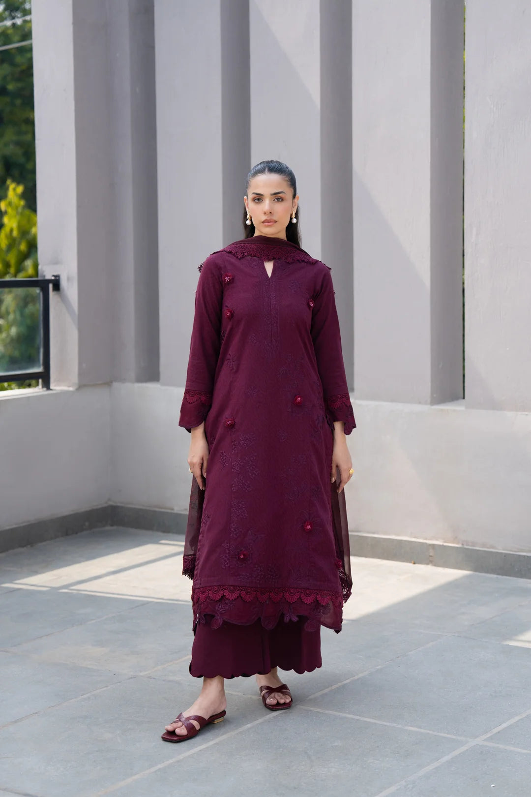 3 Piece Printed Embroidered Dobby Suit