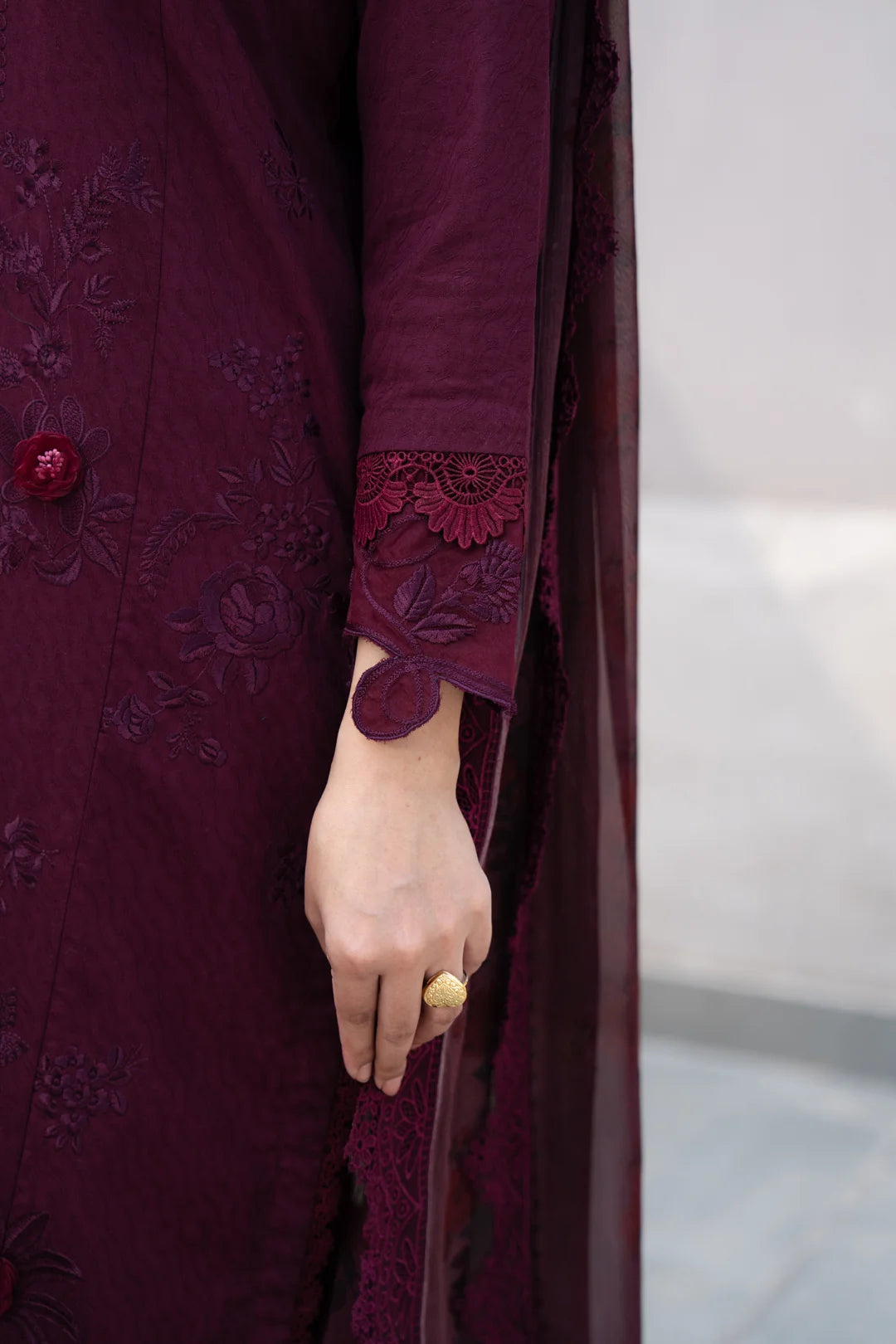 3 Piece Printed Embroidered Dobby Suit