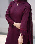 3 Piece Printed Embroidered Dobby Suit
