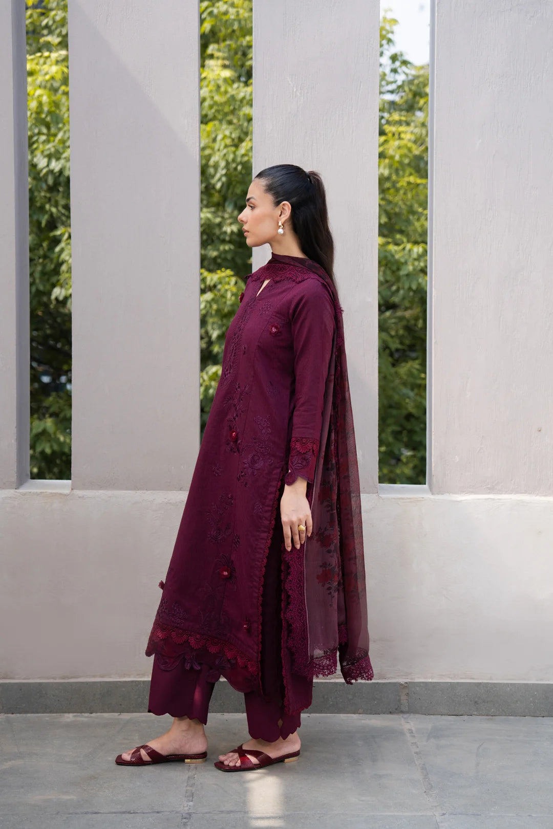 3 Piece Printed Embroidered Dobby Suit