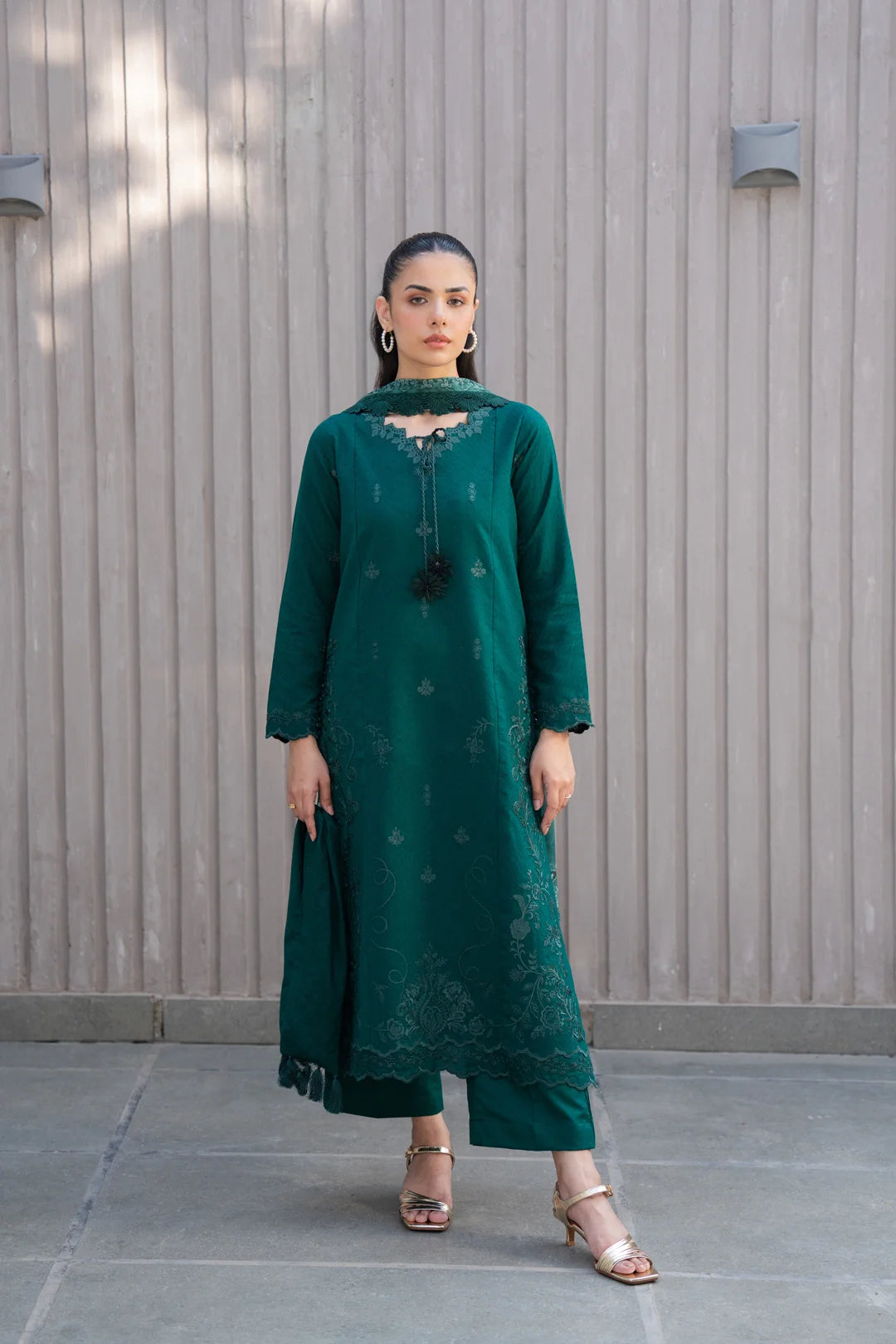 3 Piece Printed Embroidered Dobby Suit