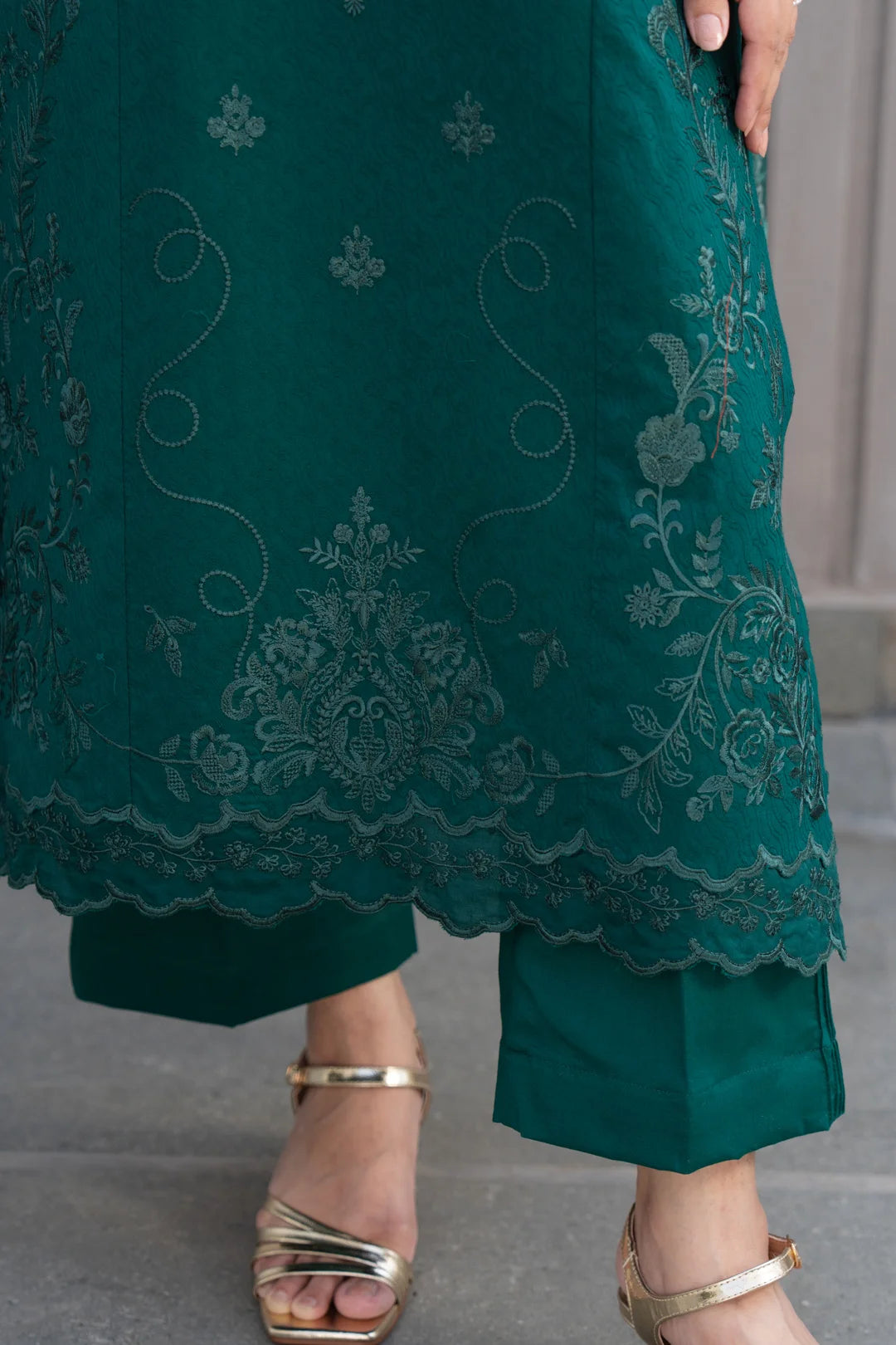 3 Piece Printed Embroidered Dobby Suit