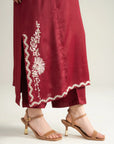 Matching red trouser 2 piece ready to wear raw silk suit Pakistan Beyond East pret festive 2026