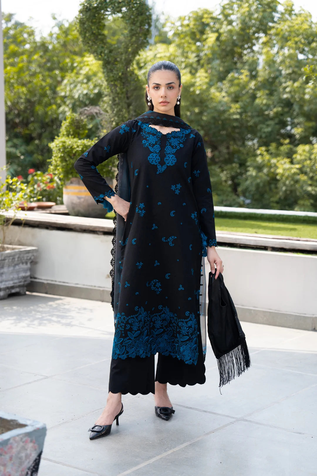 3 Piece Printed Embroidered Dobby Suit
