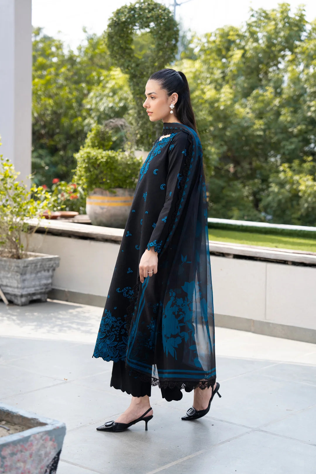 3 Piece Printed Embroidered Dobby Suit