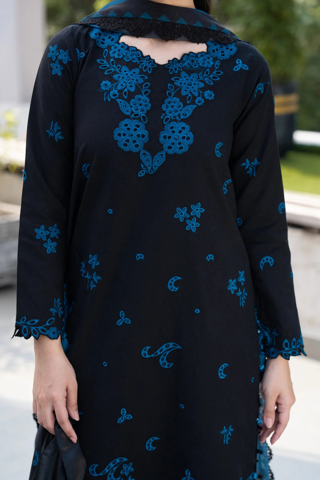 3 Piece Printed Embroidered Dobby Suit