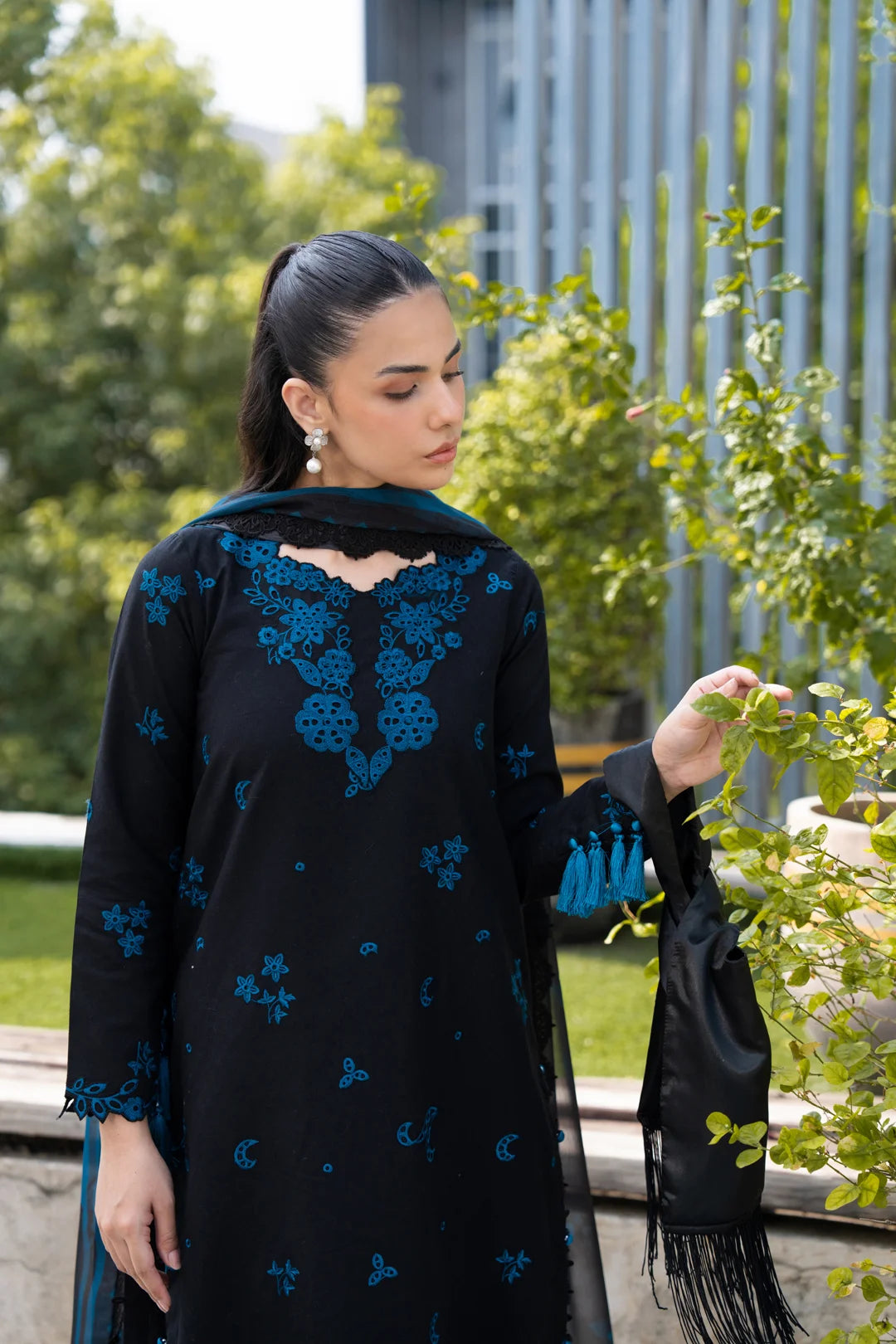 3 Piece Printed Embroidered Dobby Suit