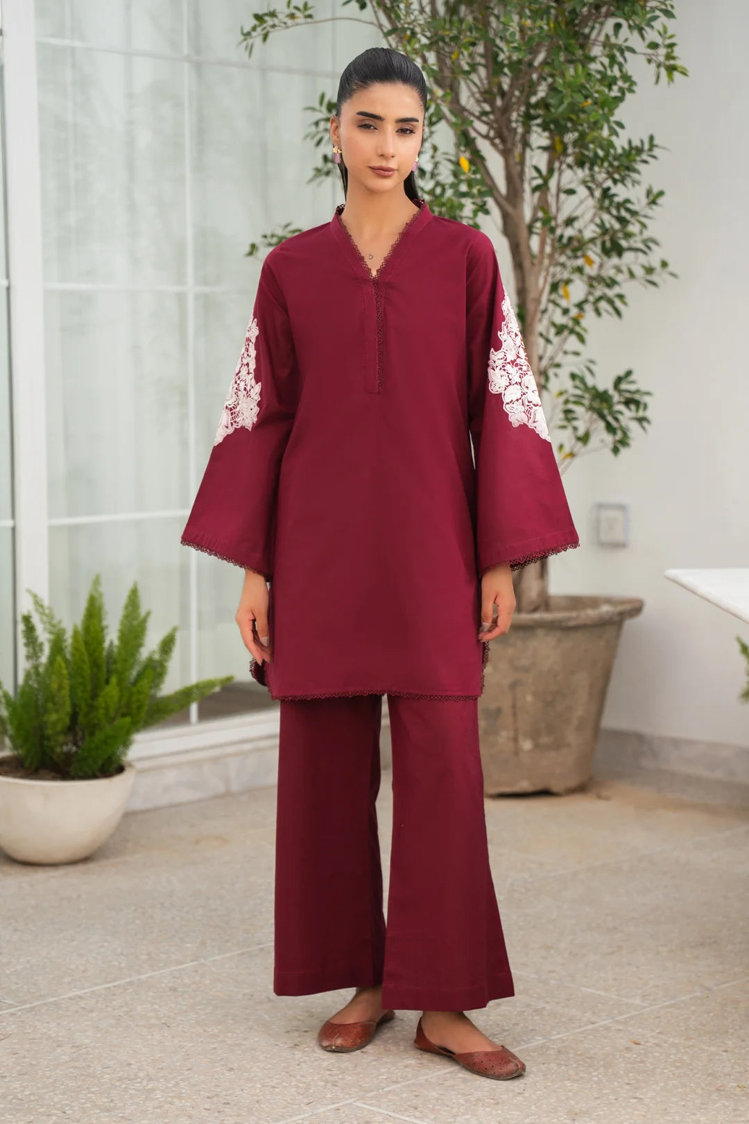 2 Piece Embroidered Cambric Suit