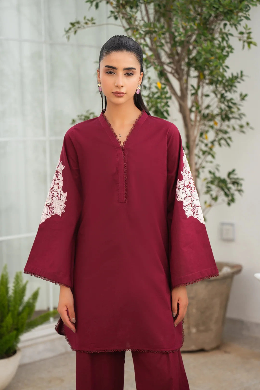 2 Piece Embroidered Cambric Suit