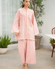 Women wearing light pink embroidered lawn suit - casual summer outfit - Beyond East