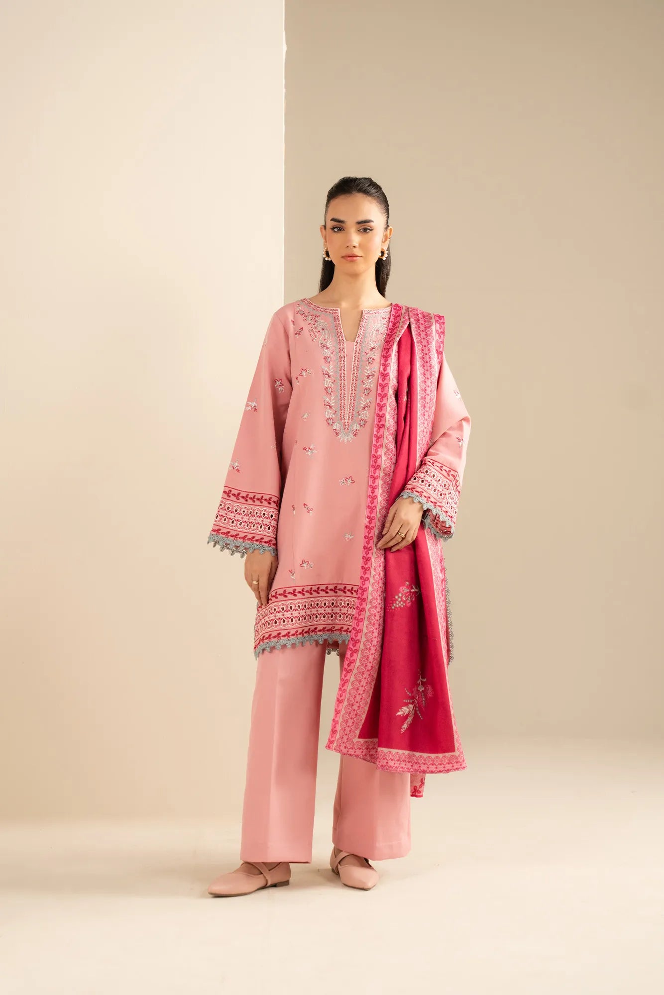 3 Piece Embroidered Khaddar Suit Unstitched Fall - 25