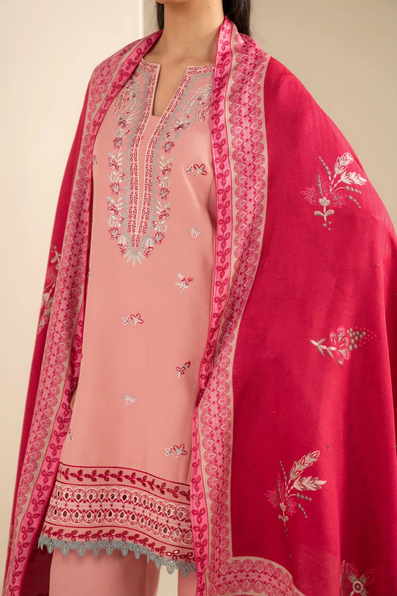 3 Piece Embroidered Khaddar Suit Unstitched Fall - 25