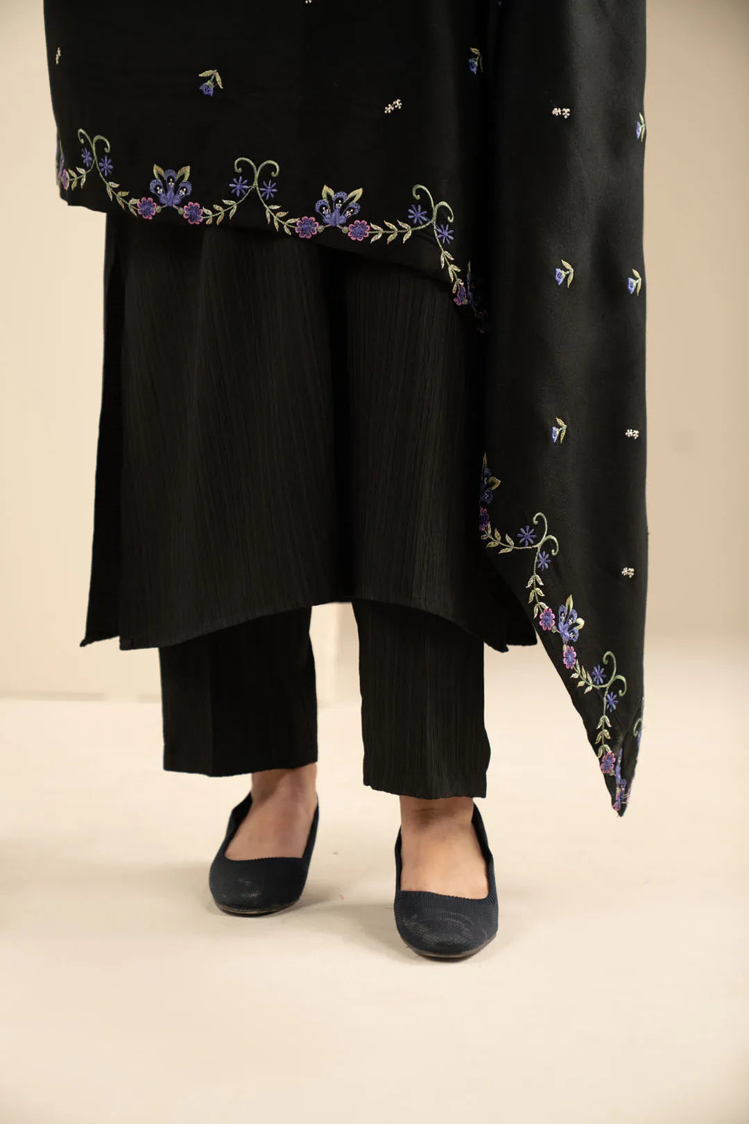 Black yarn dyed Embroidered Shawal Pret Fall - 25