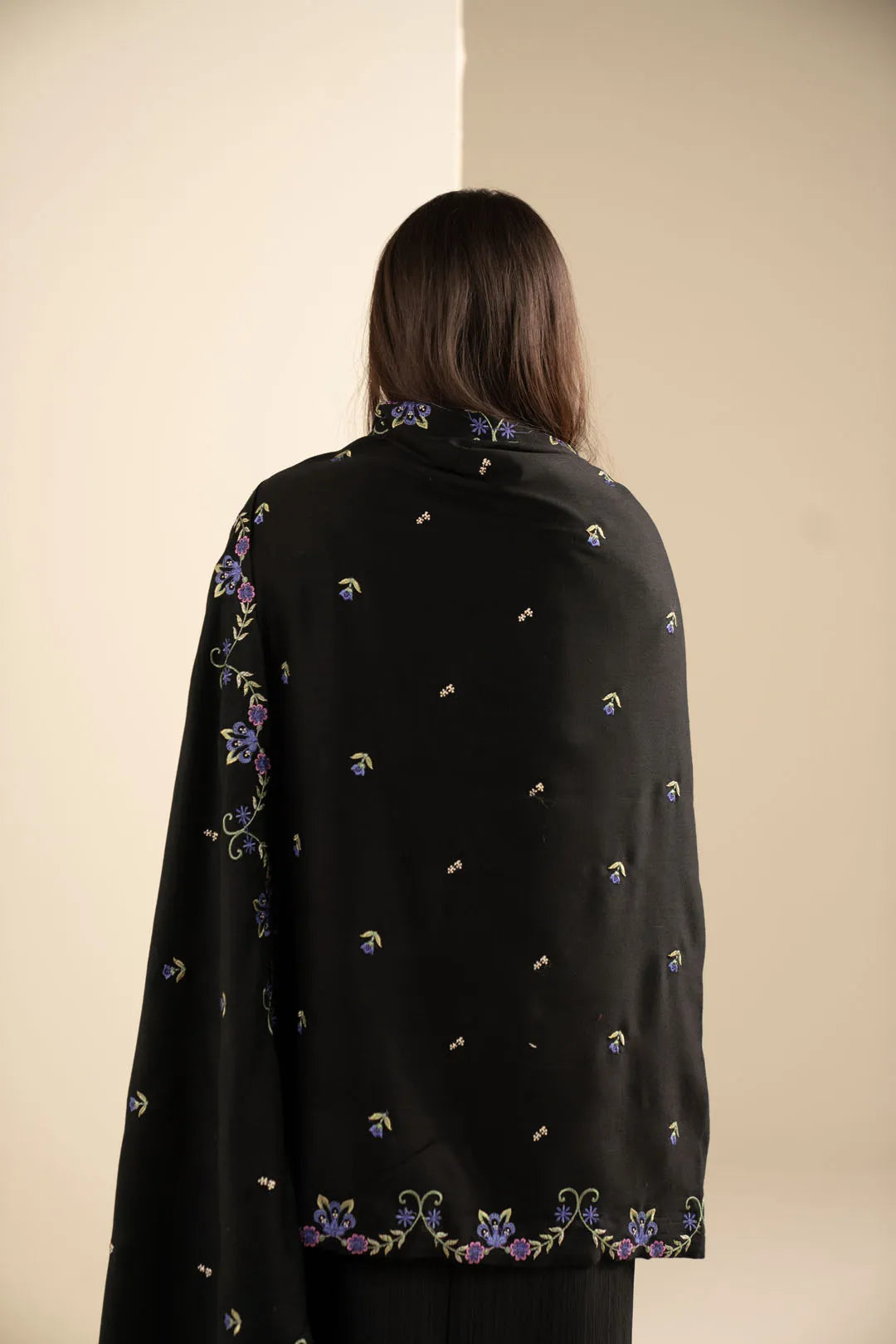 Black yarn dyed Embroidered Shawal Pret Fall - 25