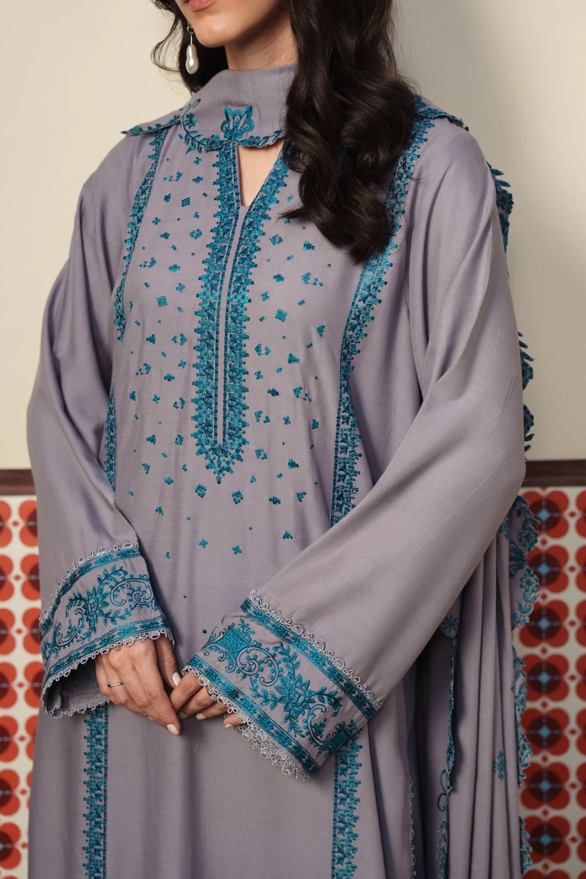 3 Piece Embroidered Linen Suit Pret SS - 26