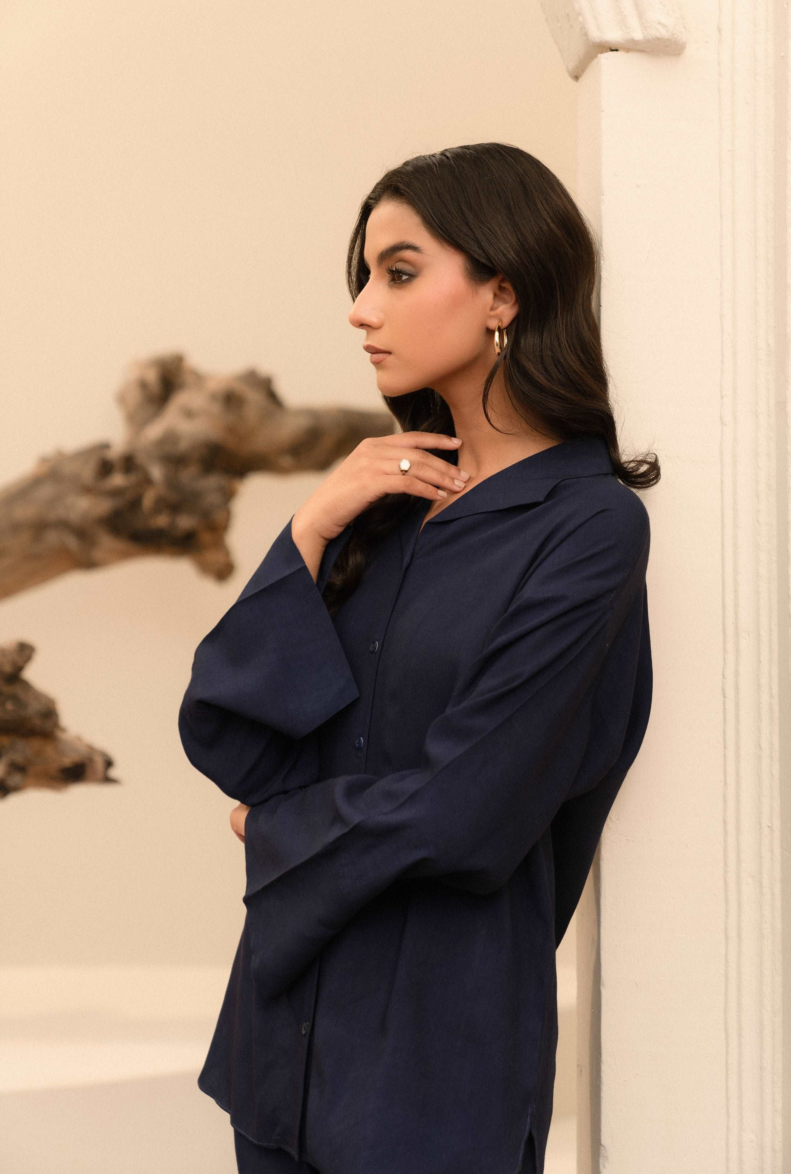 1 Piece Solid Linen Shirt Pret Winter-24