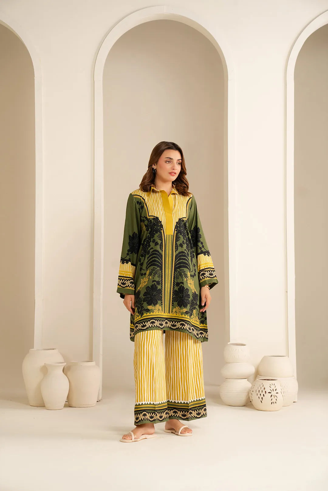 1 Piece Printed Linen Shirt Pret Fall - 25