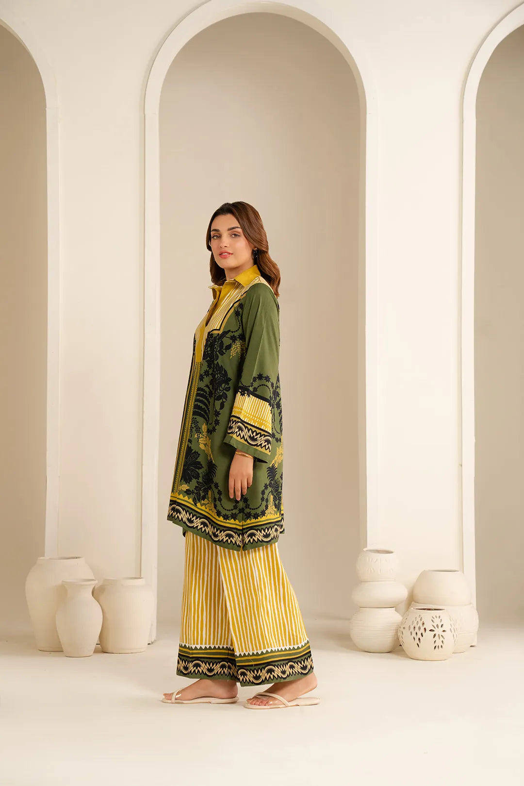 1 Piece Printed Linen Shirt Pret Fall - 25