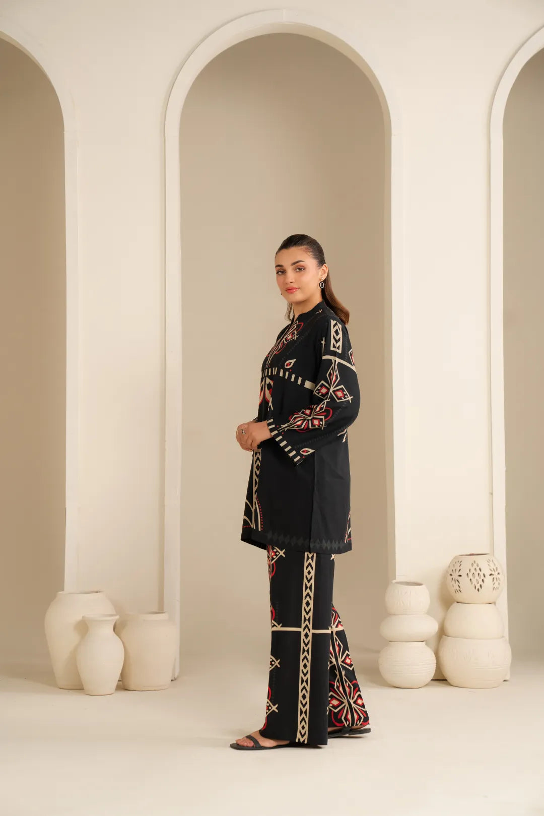 linen shirt pakistan ladies black printed