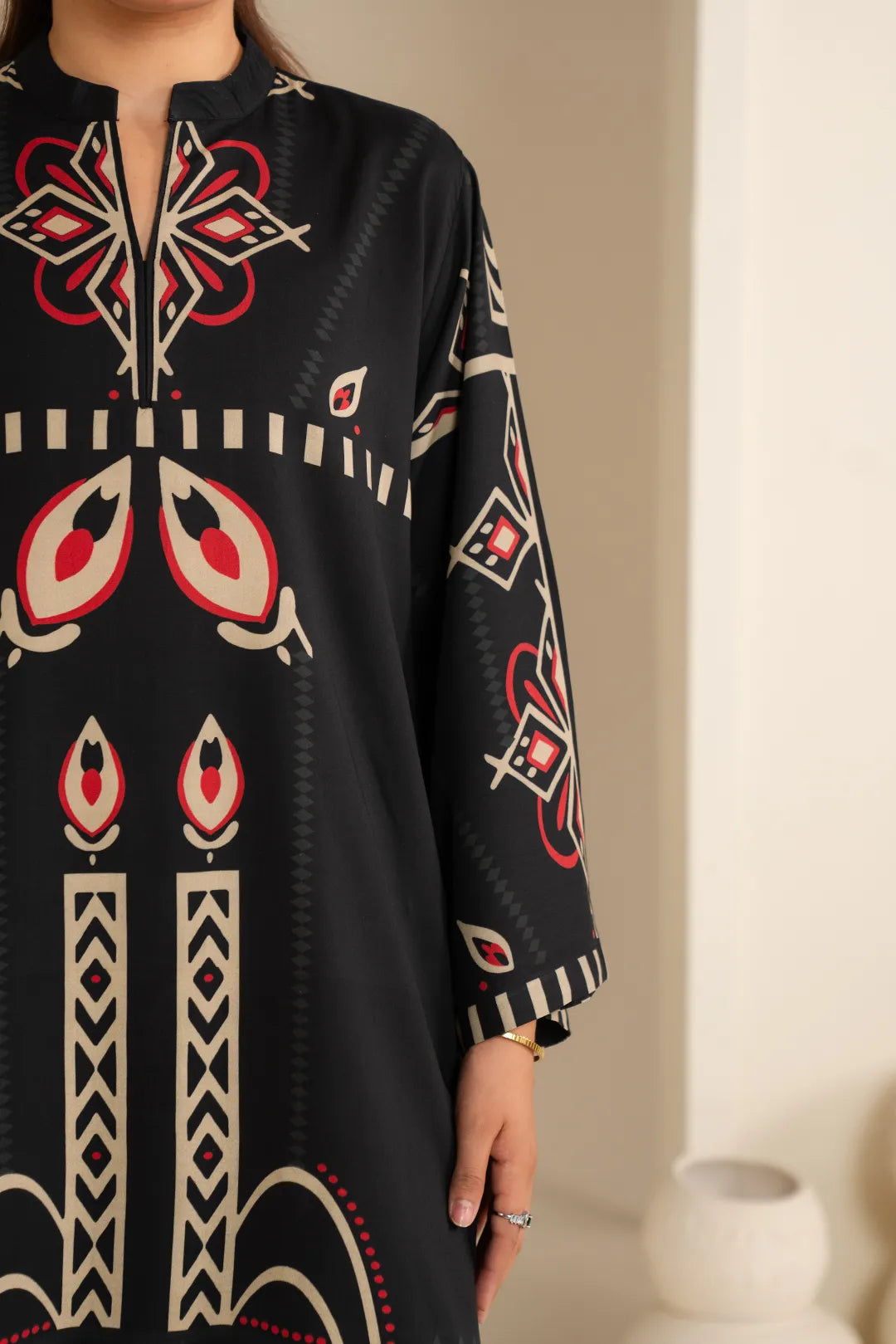 linen shirt black printed detail women top