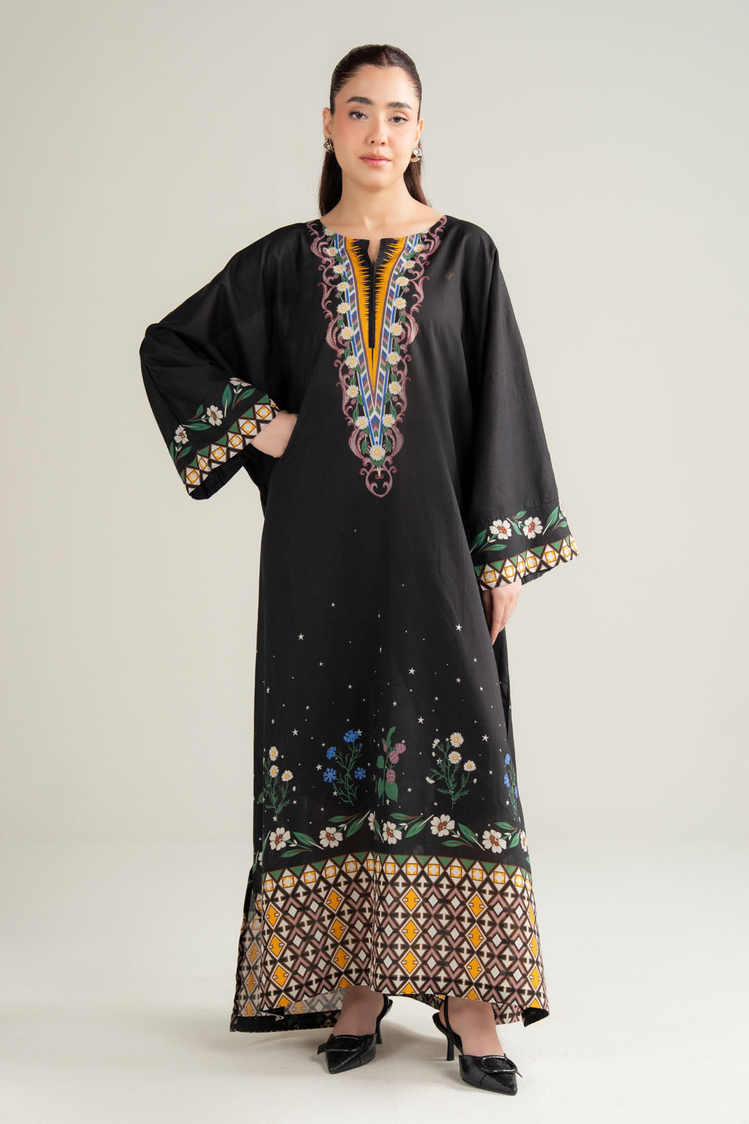 Black Printed Lawn Kaftan Women – Ethnic Kaftan Dress 2026