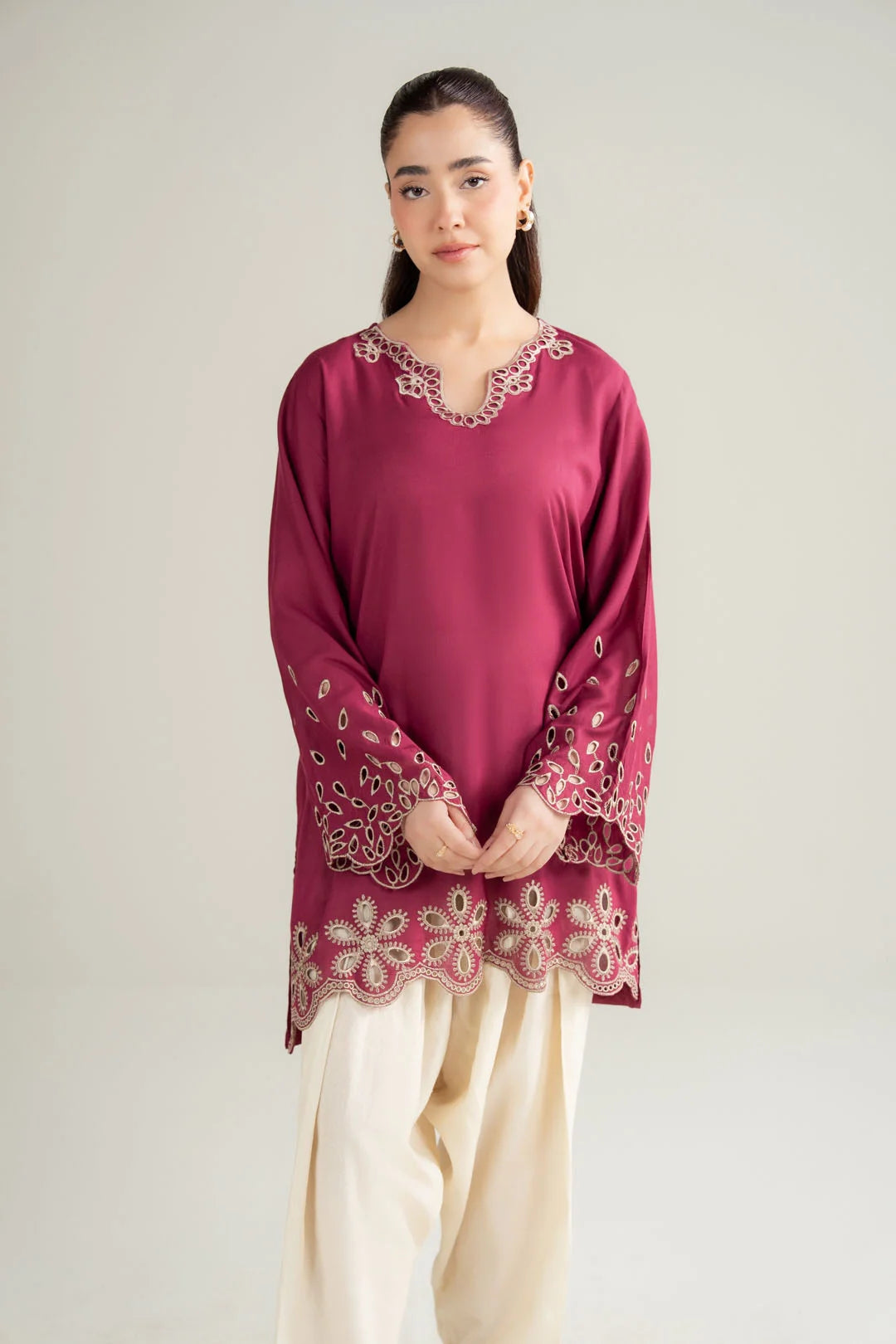 1 Piece Embroidered Linen Shirt Pret SS - 26