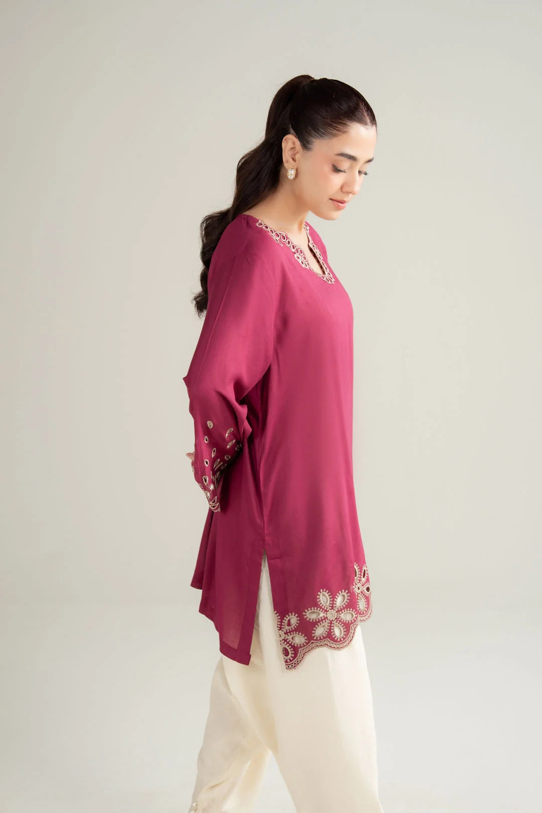 1 Piece Embroidered Linen Shirt Pret SS - 26