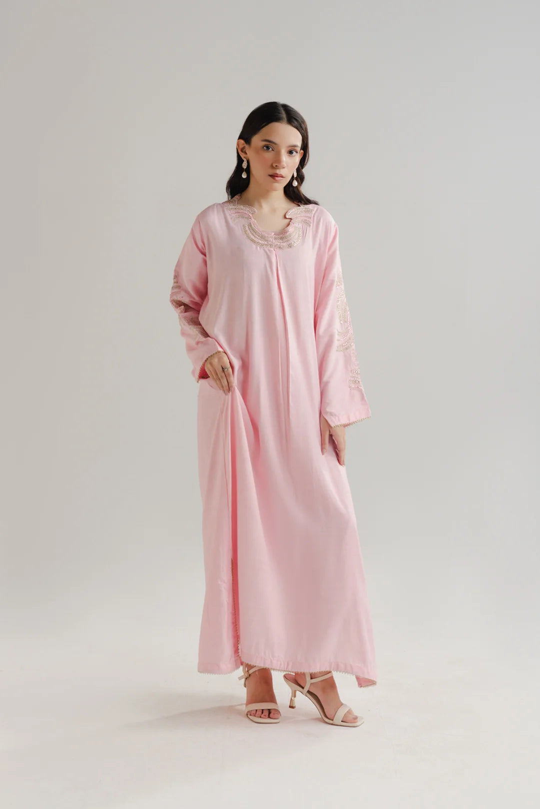 1 Piece Embroidered Raw Silk Kaftan