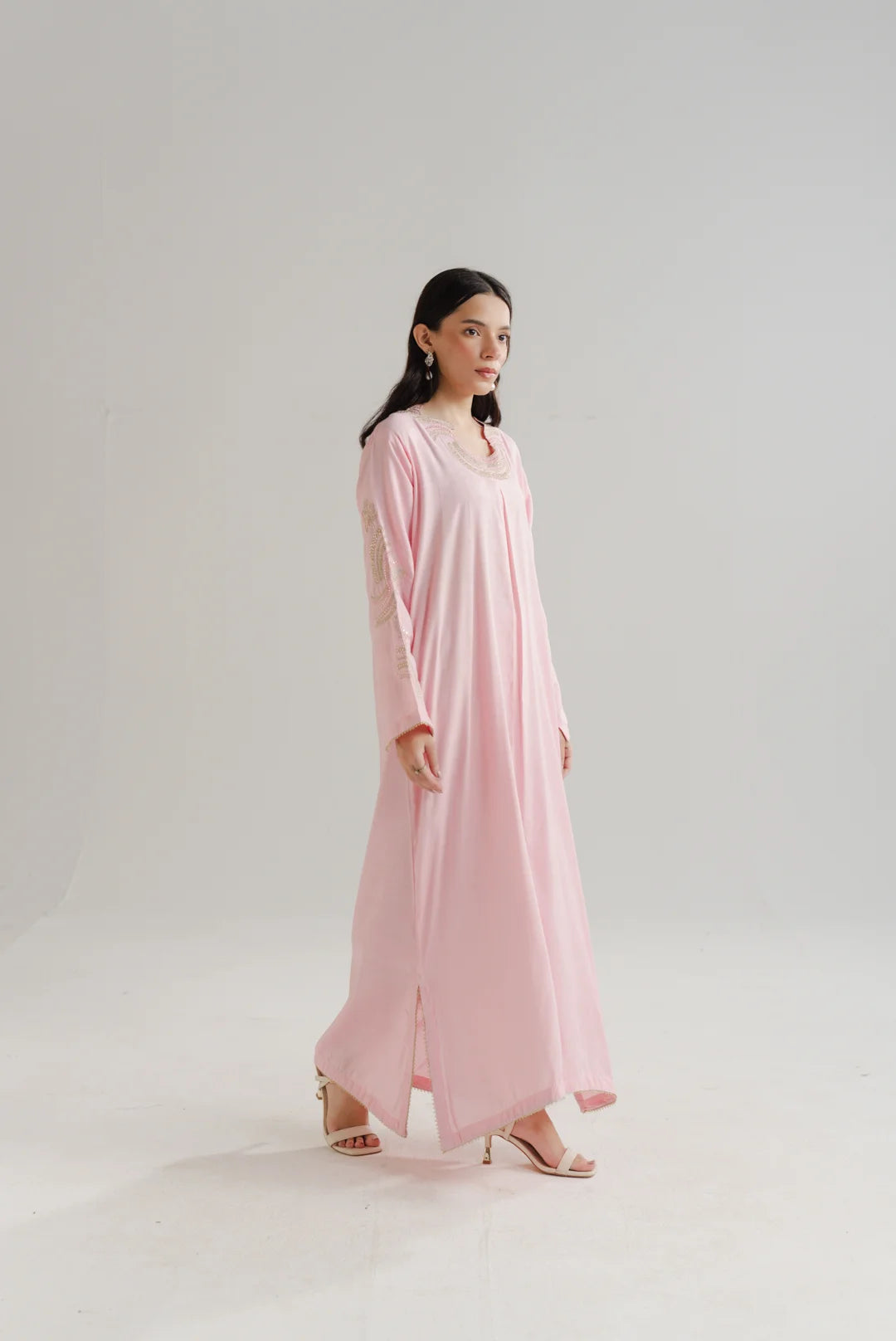 1 Piece Embroidered Raw Silk Kaftan