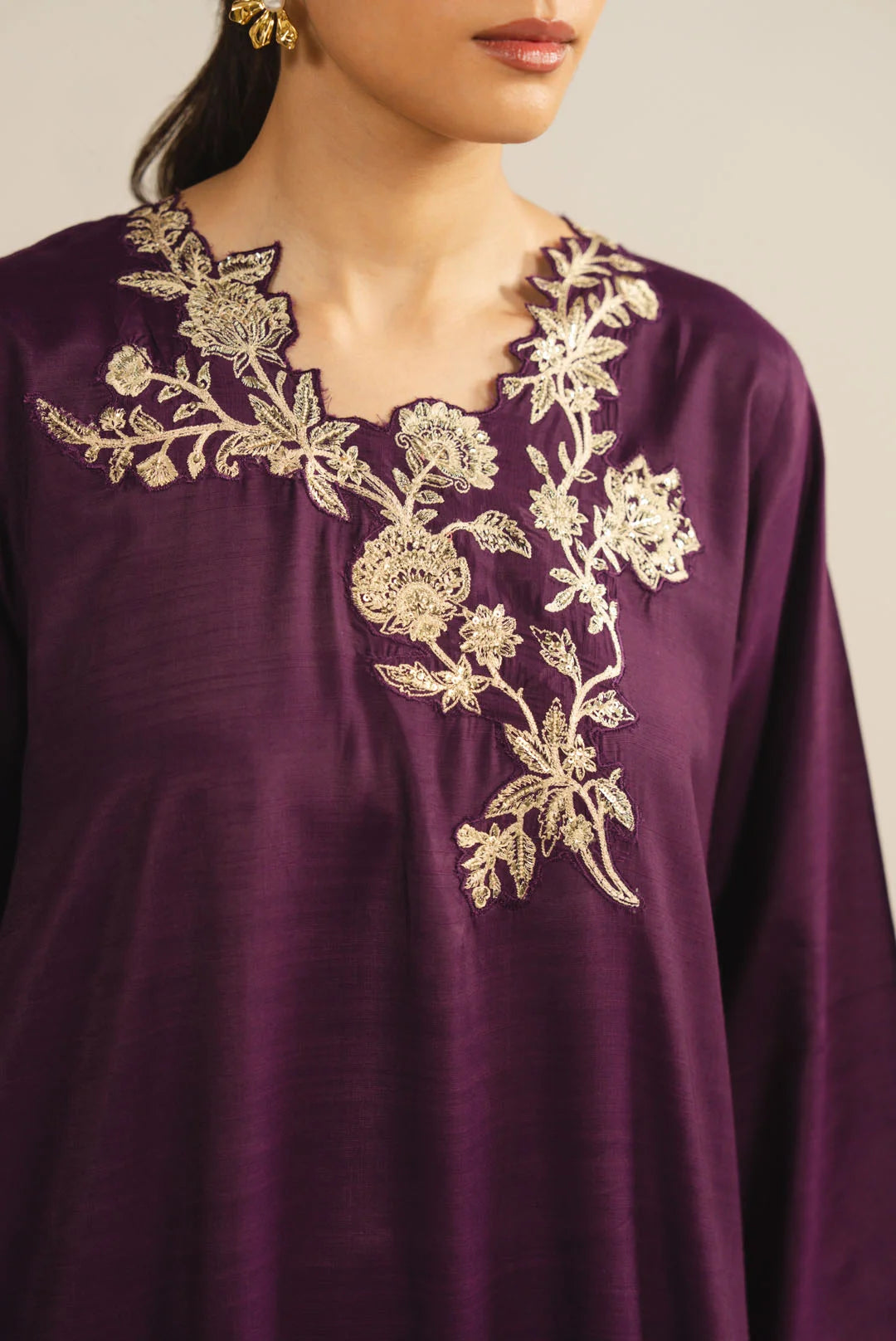 1 Piece Embroidered Raw Silk Kaftan
