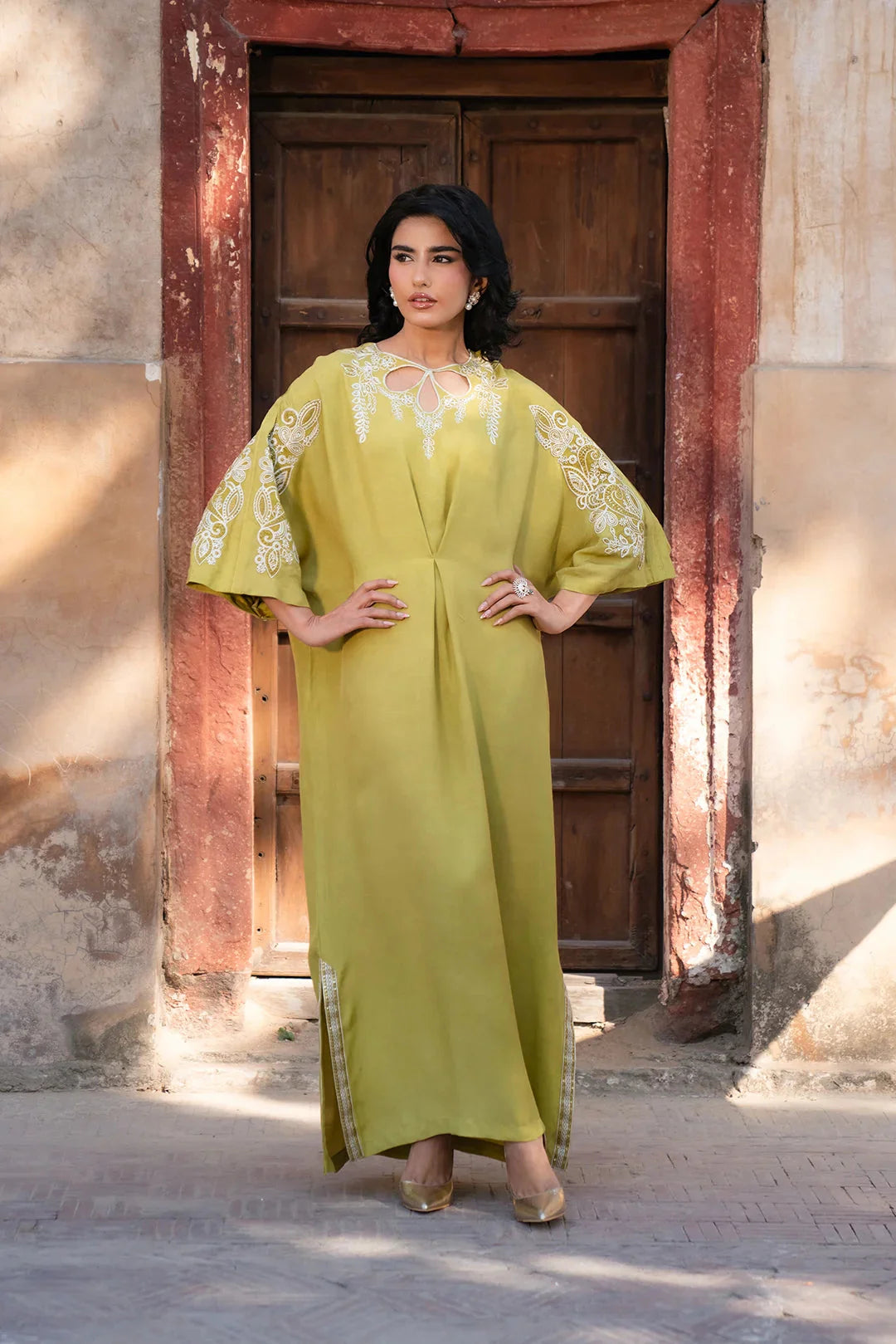 1 Piece Embroidered Raw Silk Kaftan Pret SS - 25