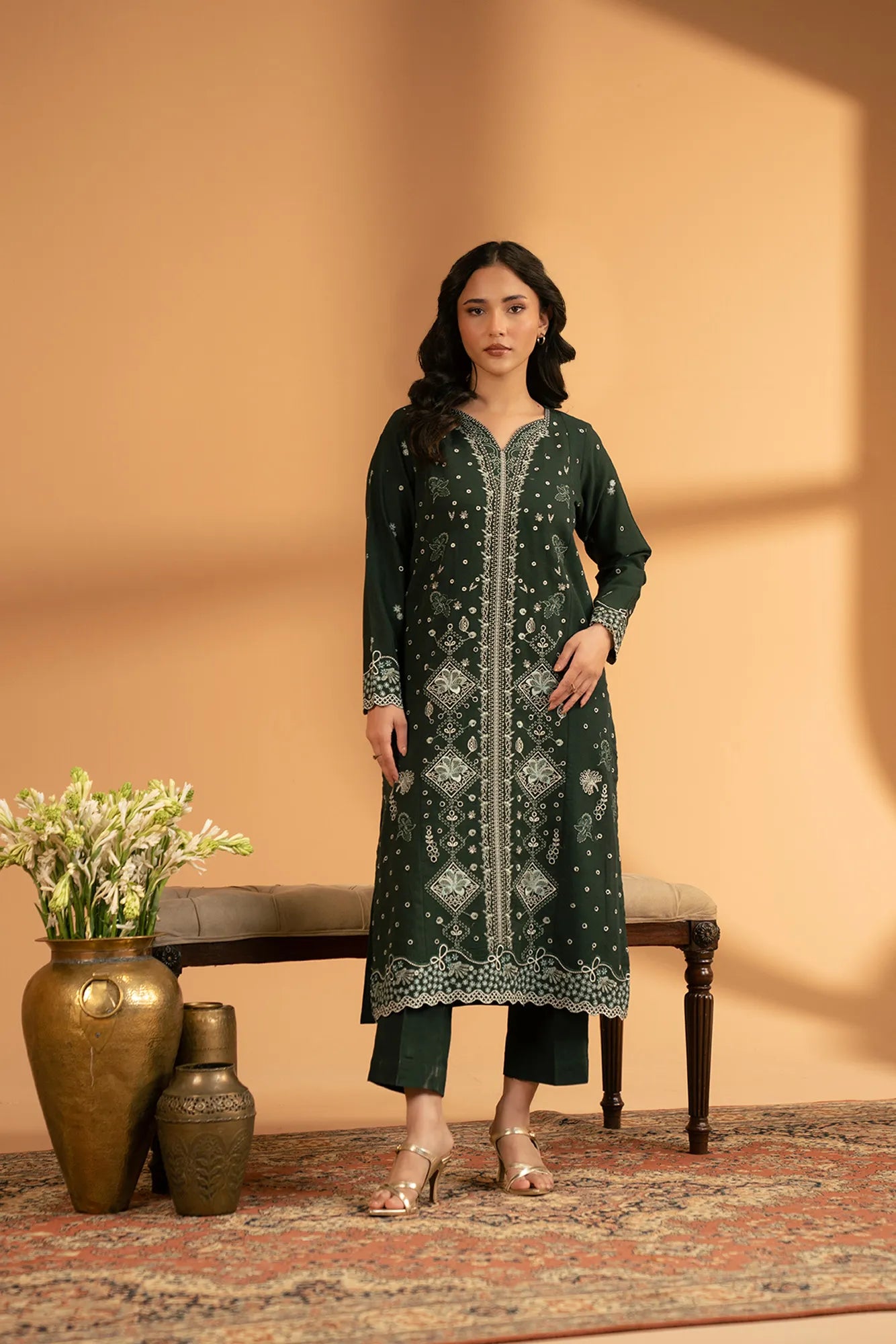 2 Piece Embroidered Khaddar Suit Pret Fall - 25