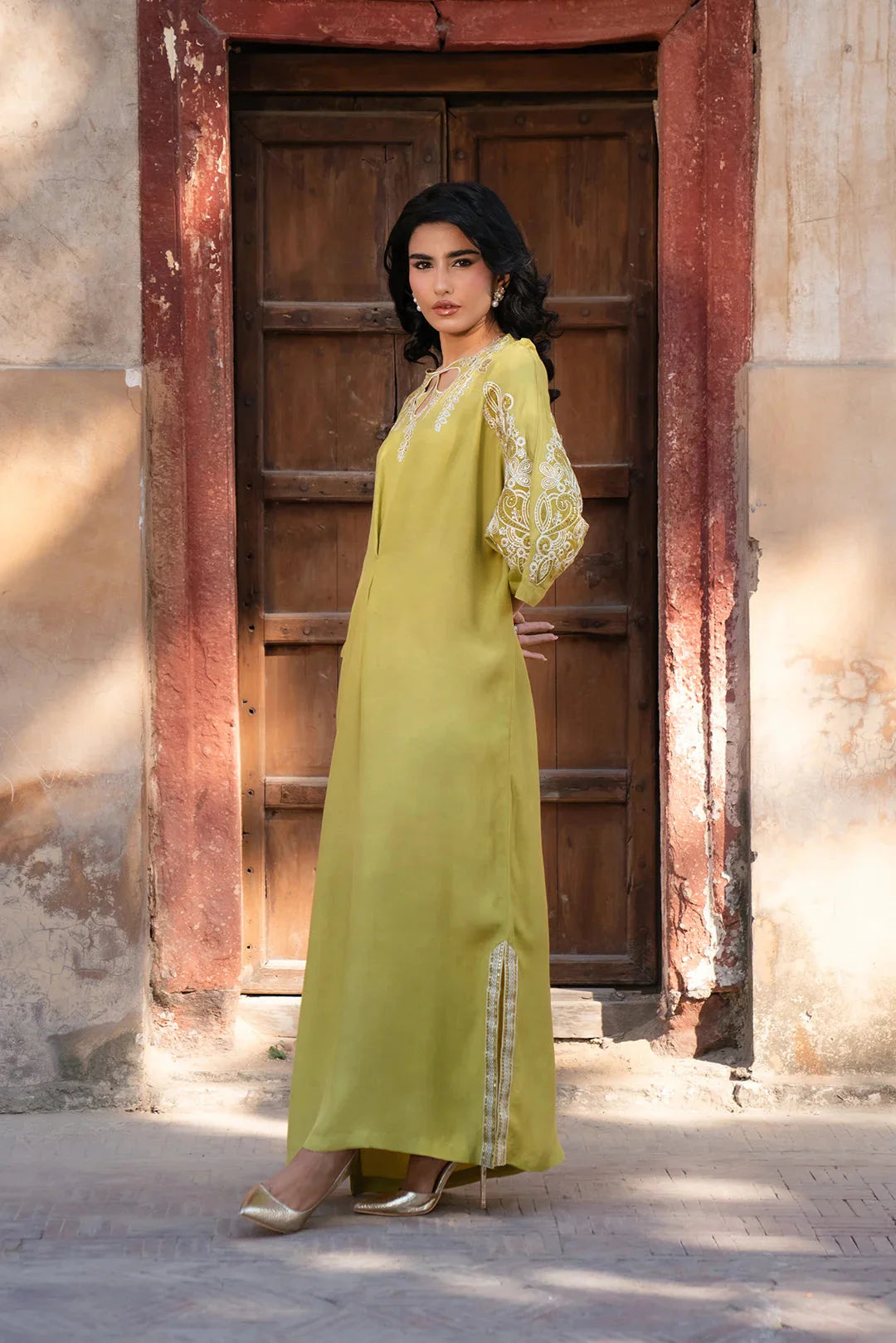 1 Piece Embroidered Raw Silk Kaftan Pret SS - 25