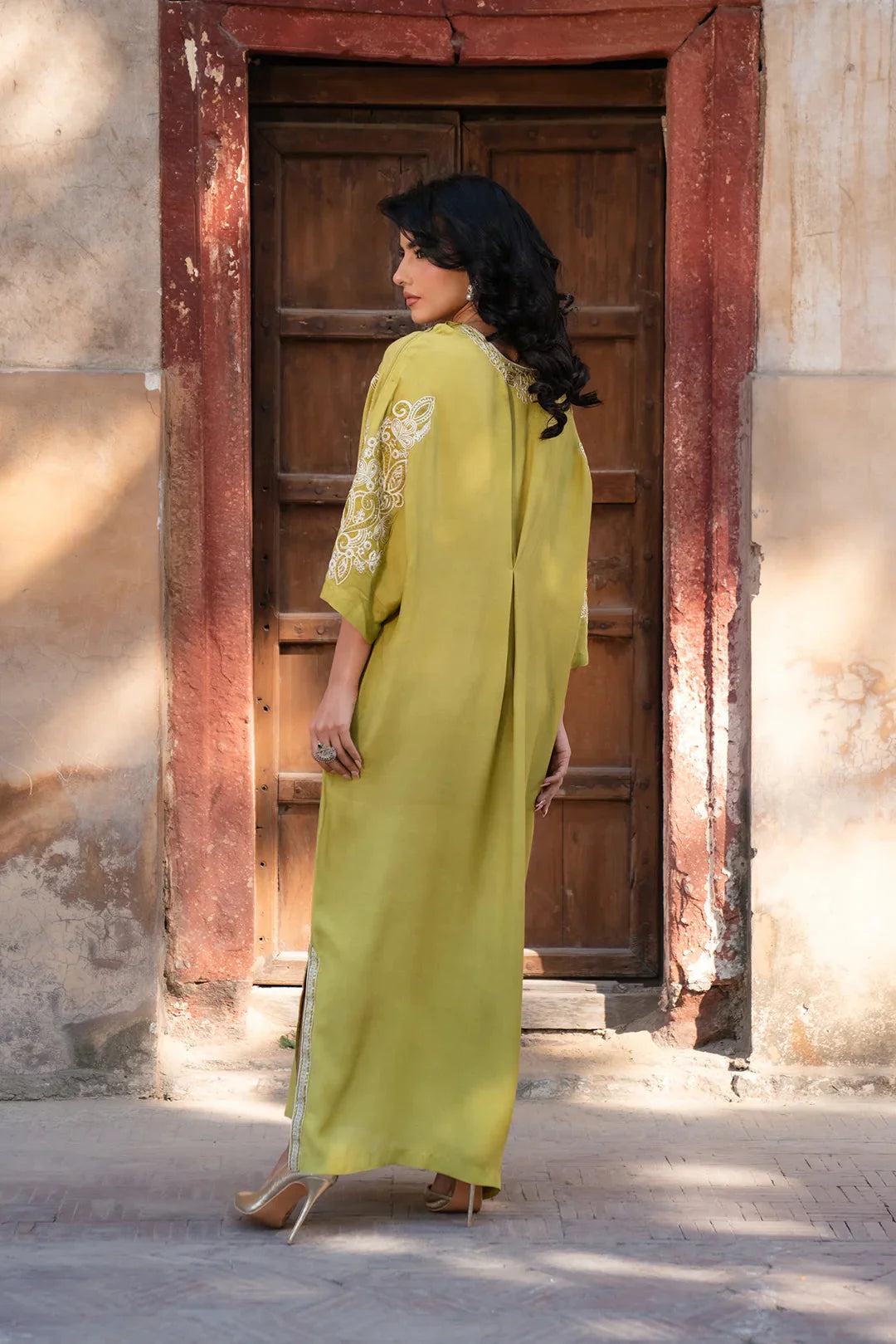 1 Piece Embroidered Raw Silk Kaftan Pret SS - 25