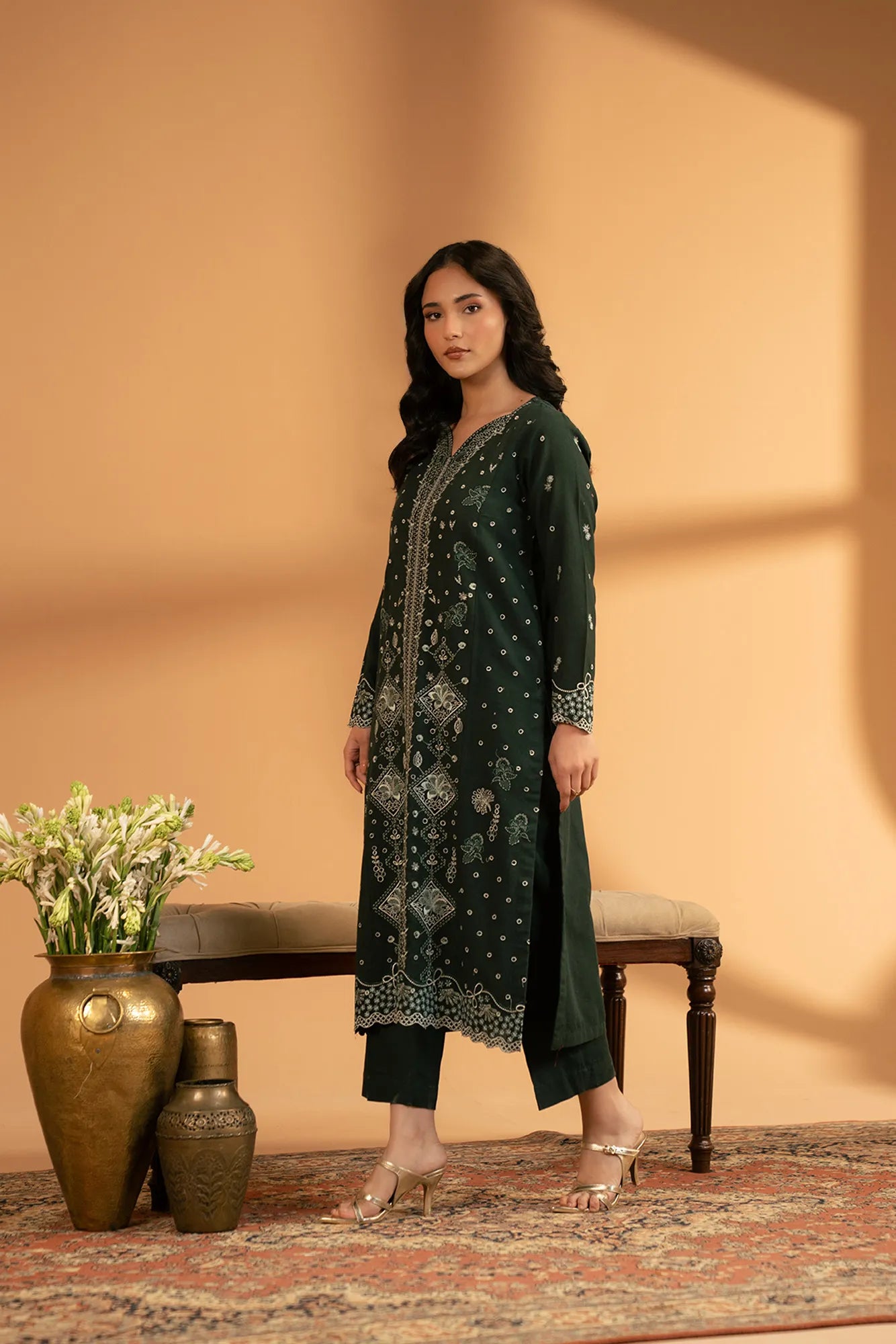 2 Piece Embroidered Khaddar Suit Pret Fall - 25