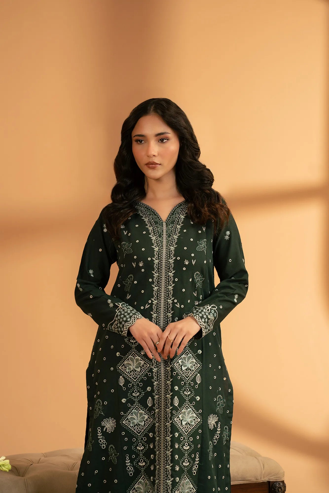 2 Piece Embroidered Khaddar Suit Pret Fall - 25