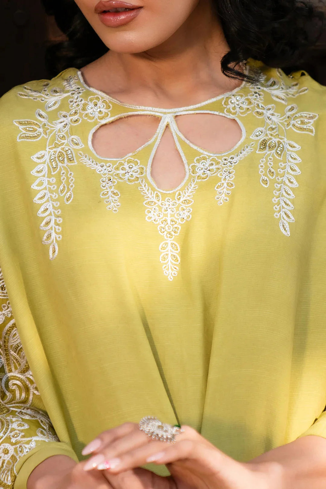 1 Piece Embroidered Raw Silk Kaftan Pret SS - 25
