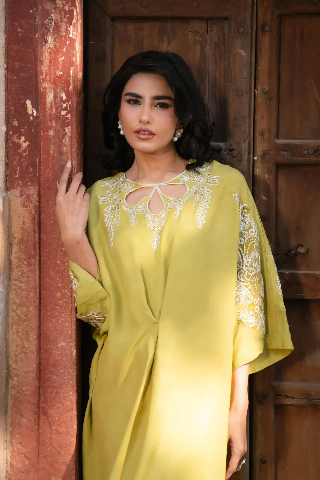 1 Piece Embroidered Raw Silk Kaftan Pret SS - 25