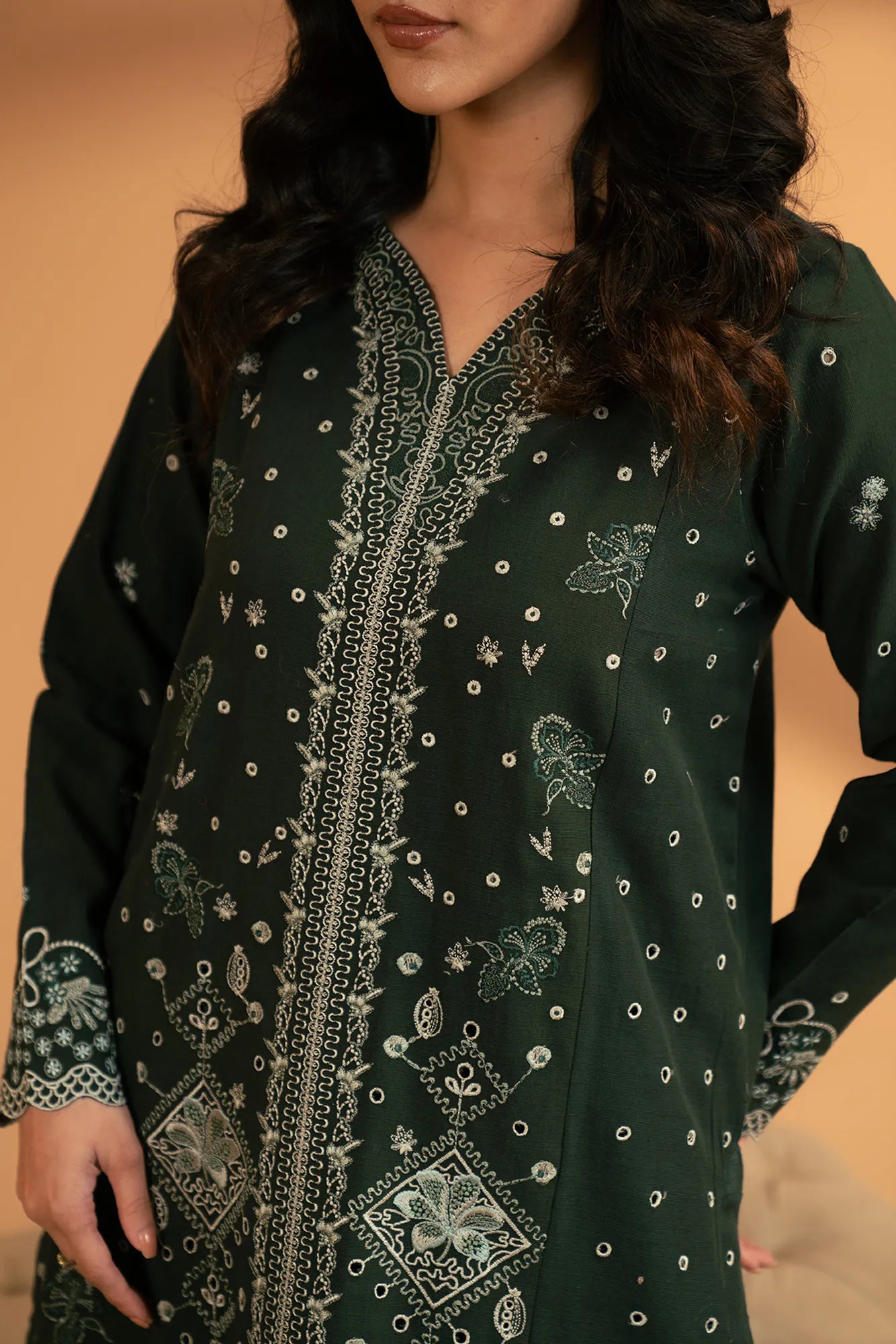 2 Piece Embroidered Khaddar Suit Pret Fall - 25