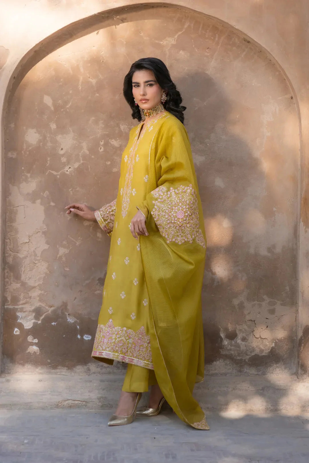 3 Piece Embroidered Raw Silk Suit Pret SS - 25