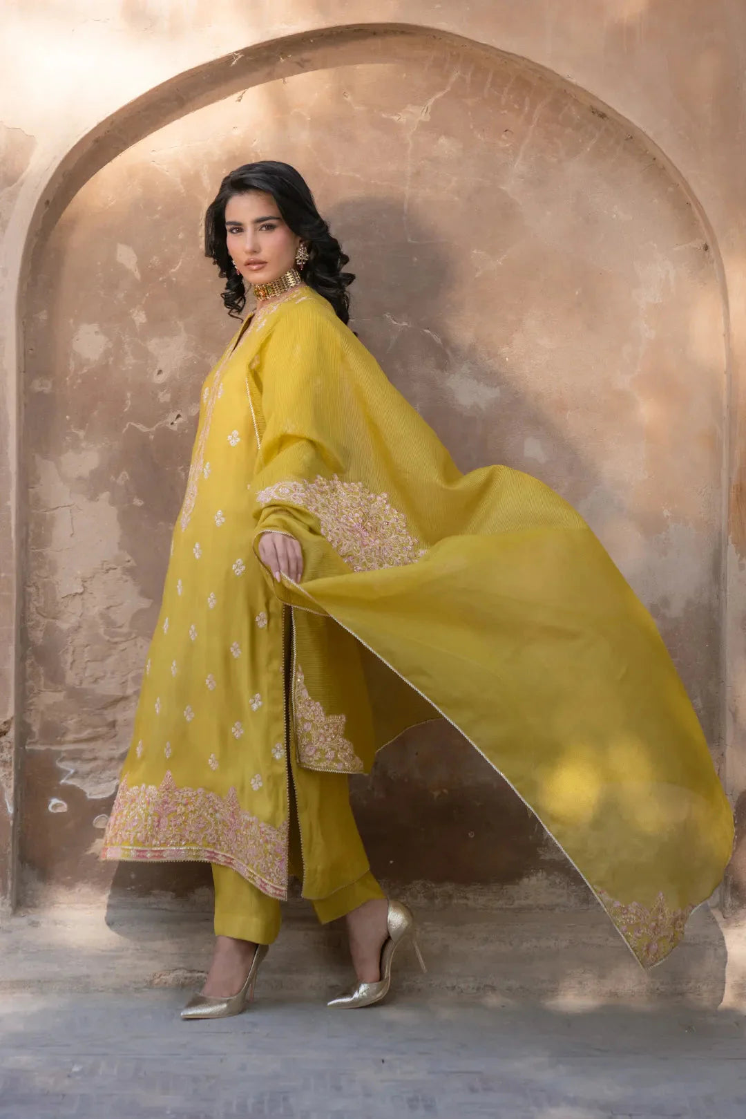 3 Piece Embroidered Raw Silk Suit Pret SS - 25