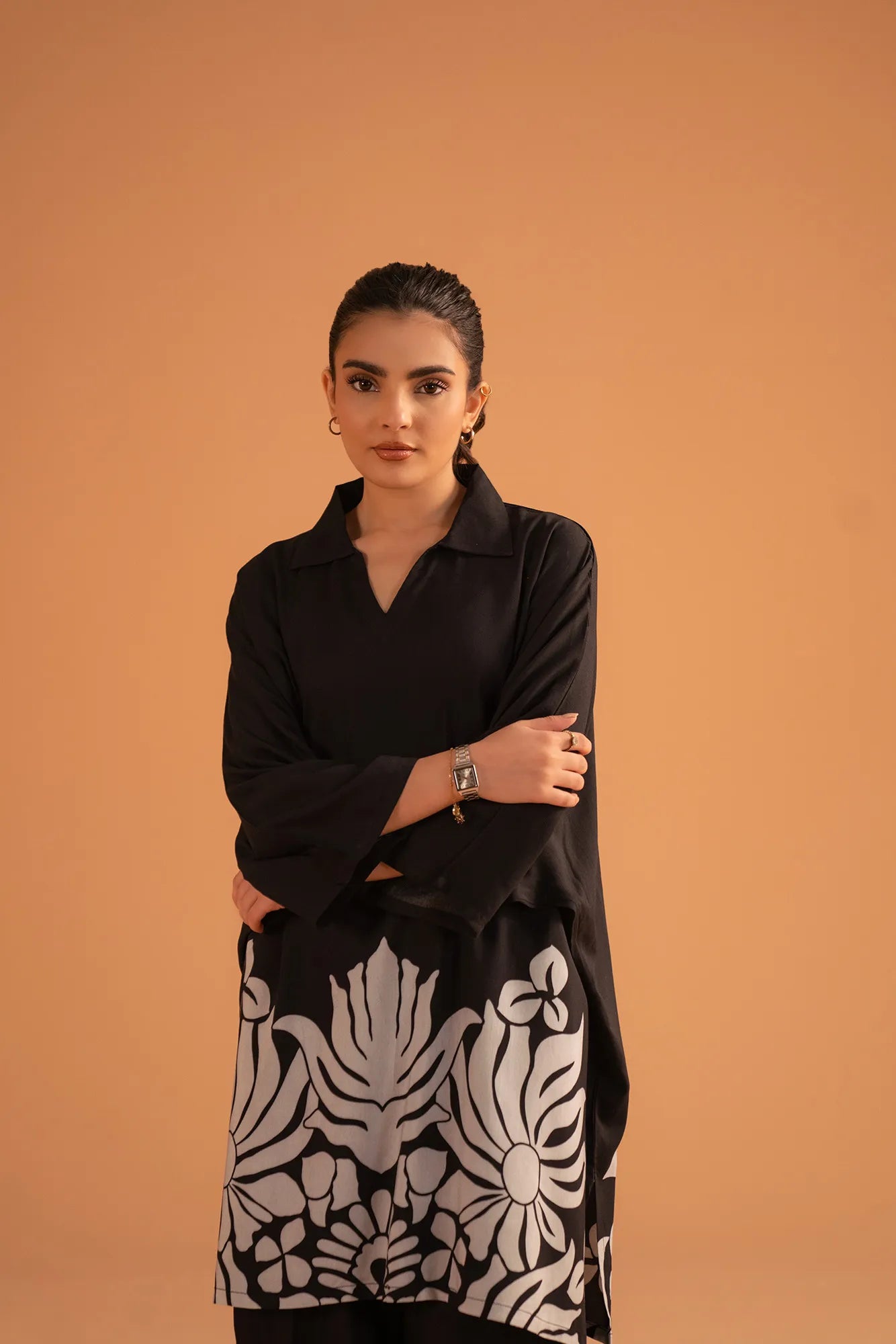 1 Piece Printed Linen Shirt Pret Fall - 25