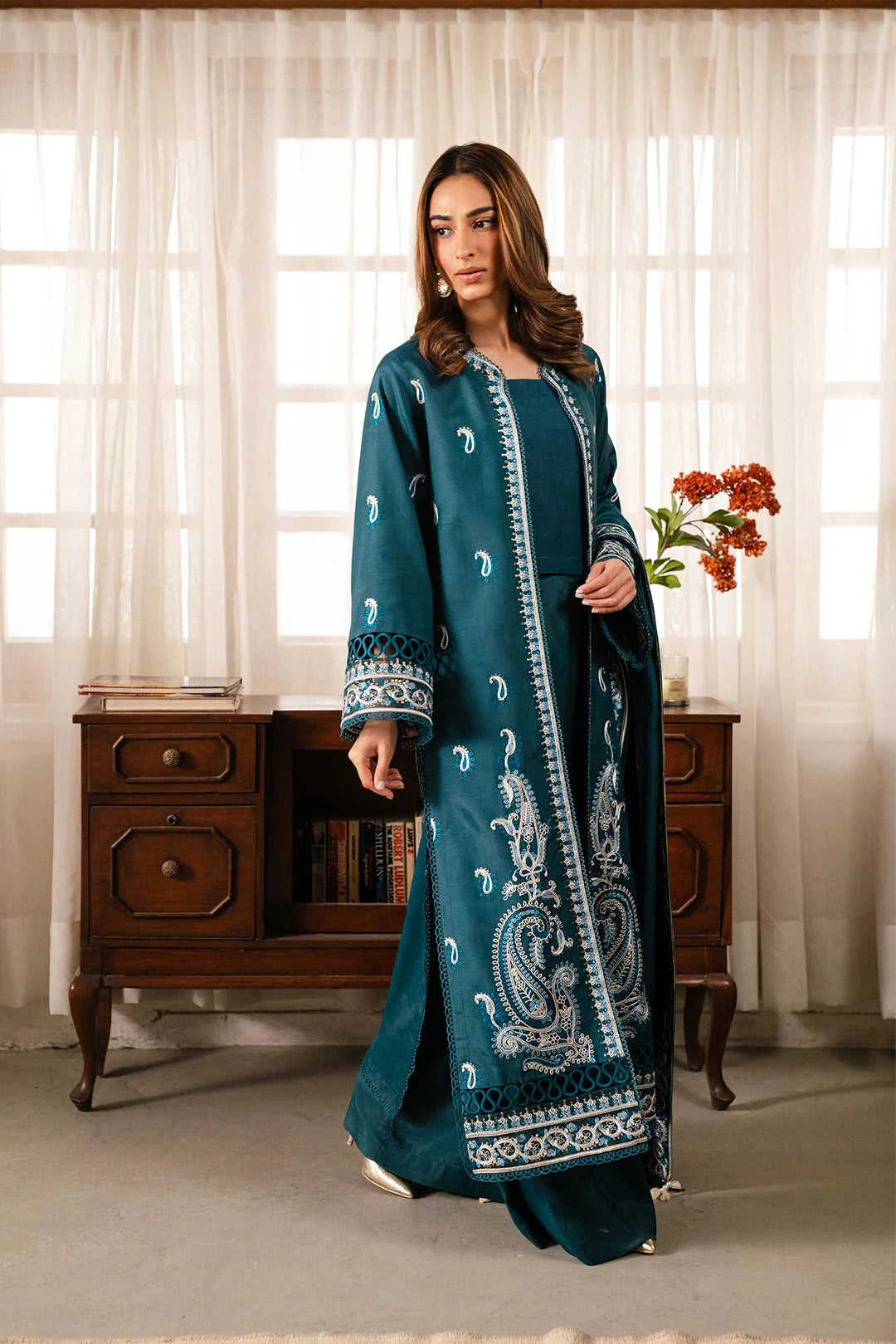 2 Piece Embroidered Raw Silk Suit Unstitched Winter-24