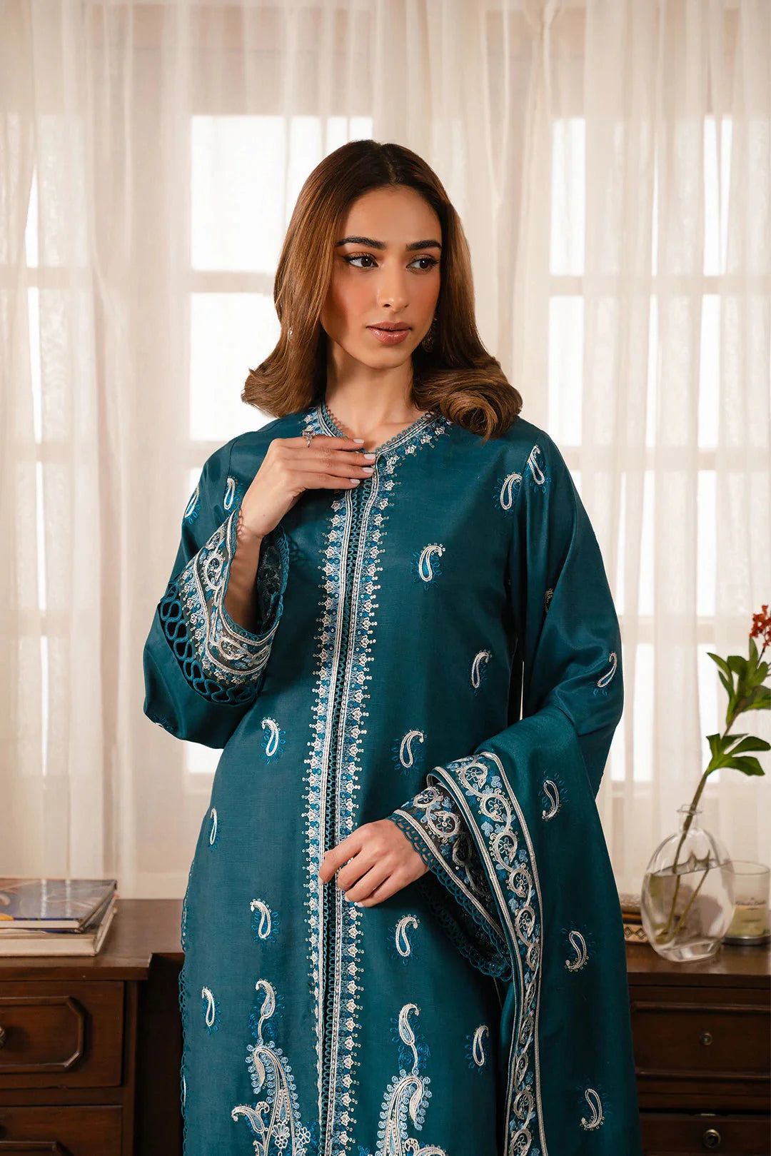 2 Piece Embroidered Raw Silk Suit Unstitched Winter-24