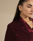 Red Yarn Dyed Embroidered Shawl