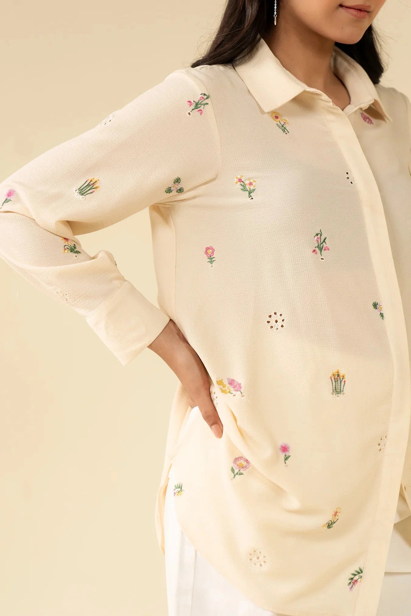 1 Piece Embroidered Button Down Shirt Pret SS - 25