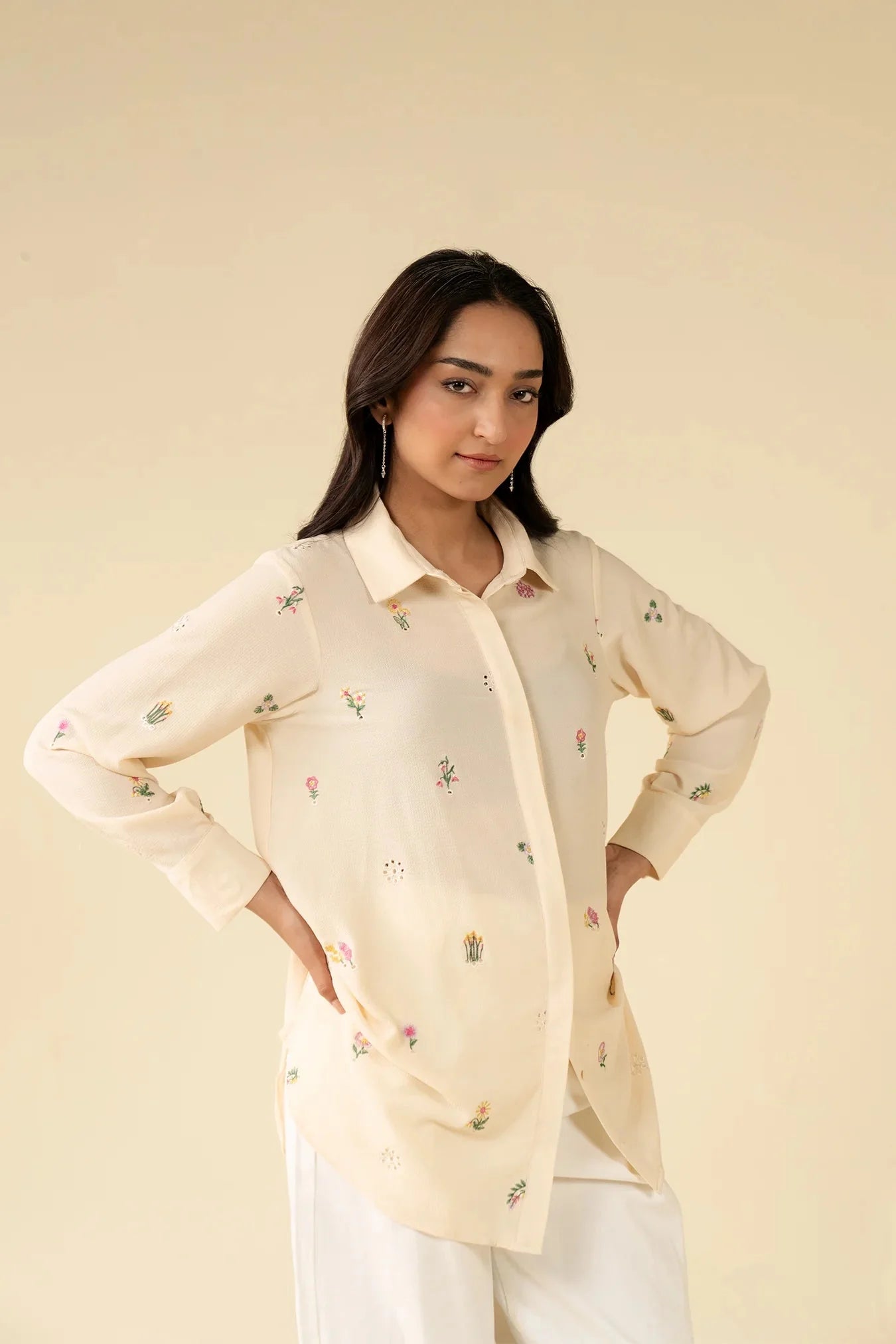 1 Piece Embroidered Button Down Shirt Pret SS - 25