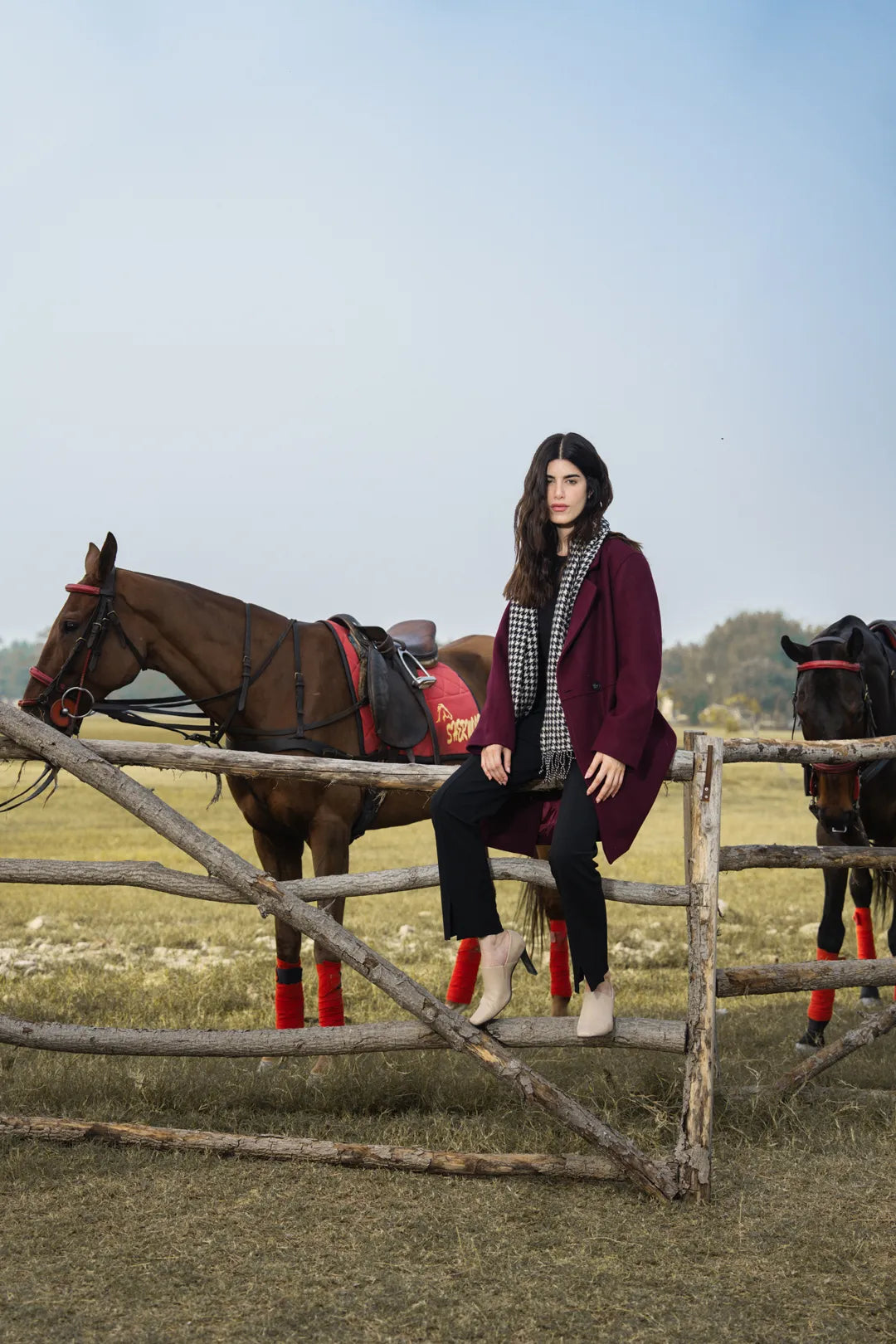 Maroon Knee-Length Blended Coat